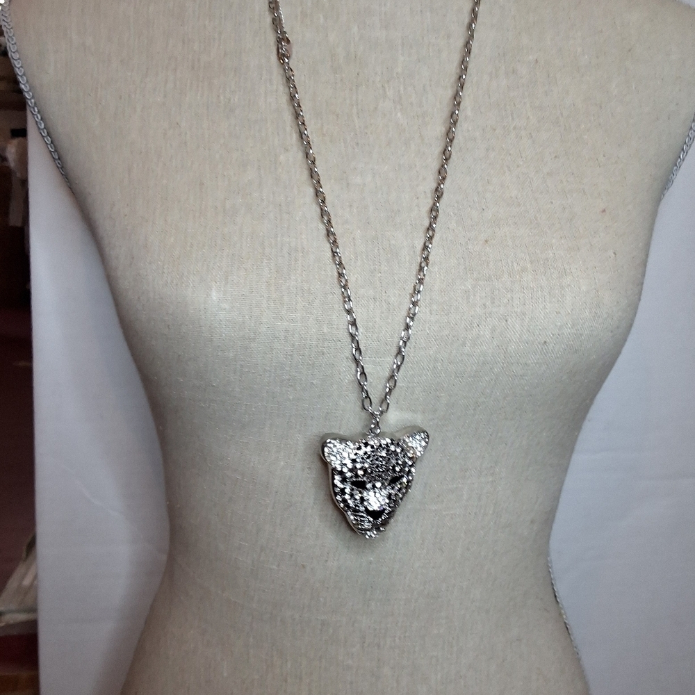 Amrita Singh Silver Crystal Panther Pendant Necklace NEW